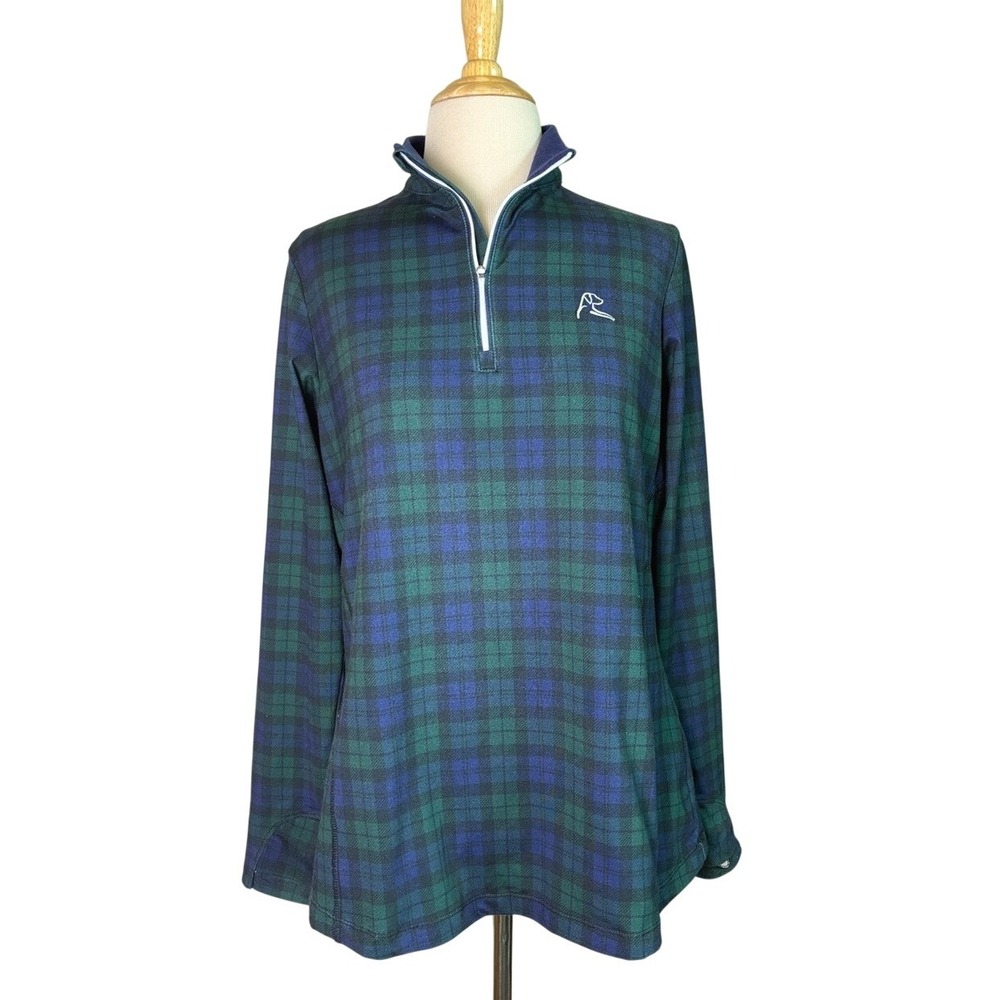 RHOBACK Women's Medium Plaid Quarter-Zip Long Sleeve Performance Top Golf Preppy